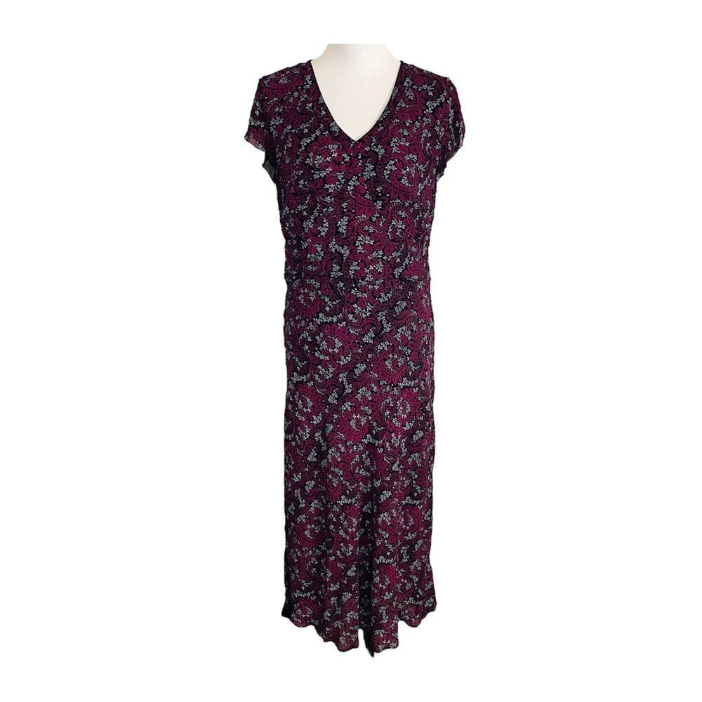 Vintage 90’s Grunge Y2K Style & Co. Long Floral Print Flutter Sleeve Maxi Dress